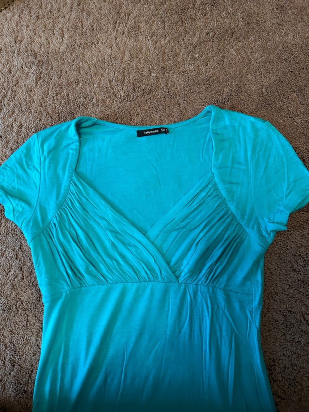 PattyBoutik Turquoise V-Neck Short Sleeve Ruched Empire Top